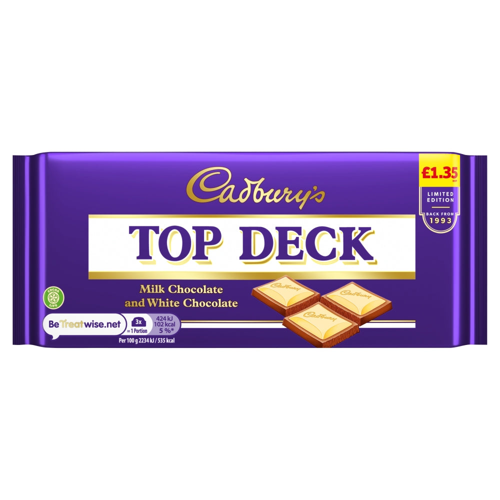 Cadbury's Top Deck Milk Chocolate and White Chocolate Bar 95g £1.35 PMP